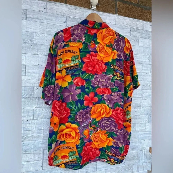 Jams World Santa Monica Floral Rayon Hawaiian Shirt Mens L Surf Line USA large - Picture 12 of 14